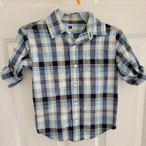 Janie and Jack Boys Size 4 Blue and Yellow Plaid Tailored Button Down Shirt